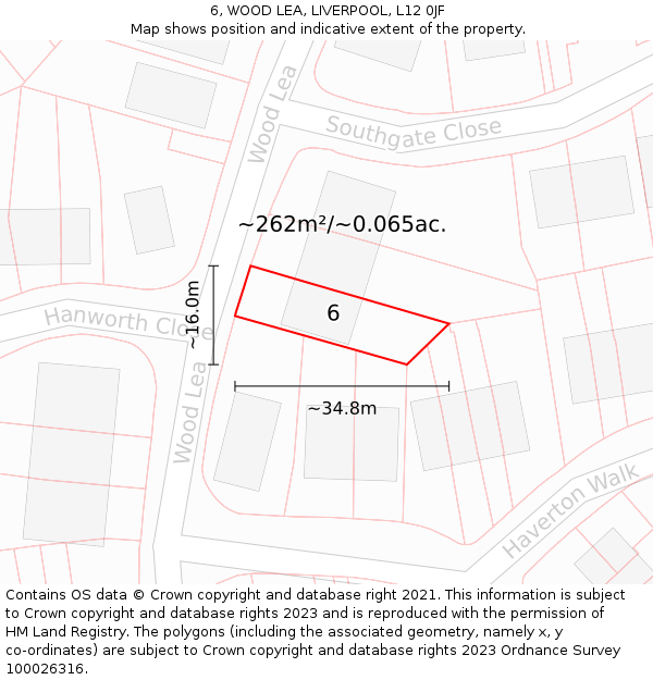 6, WOOD LEA, LIVERPOOL, L12 0JF: Plot and title map