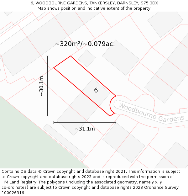 6, WOODBOURNE GARDENS, TANKERSLEY, BARNSLEY, S75 3DX: Plot and title map