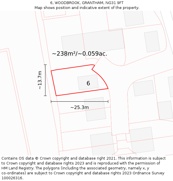 6, WOODBROOK, GRANTHAM, NG31 9FT: Plot and title map