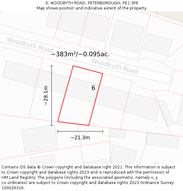 6, WOODBYTH ROAD, PETERBOROUGH, PE1 3PE: Plot and title map
