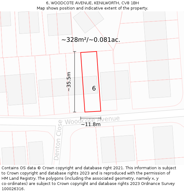 6, WOODCOTE AVENUE, KENILWORTH, CV8 1BH: Plot and title map