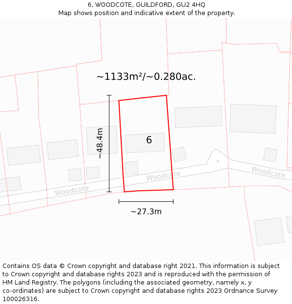 6, WOODCOTE, GUILDFORD, GU2 4HQ: Plot and title map