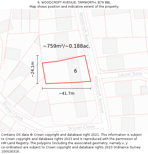 6, WOODCROFT AVENUE, TAMWORTH, B79 8BL: Plot and title map