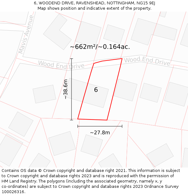 6, WOODEND DRIVE, RAVENSHEAD, NOTTINGHAM, NG15 9EJ: Plot and title map
