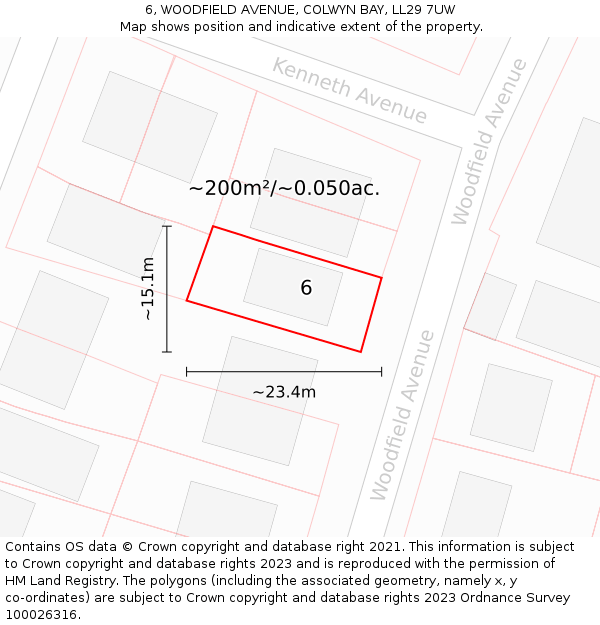 6, WOODFIELD AVENUE, COLWYN BAY, LL29 7UW: Plot and title map