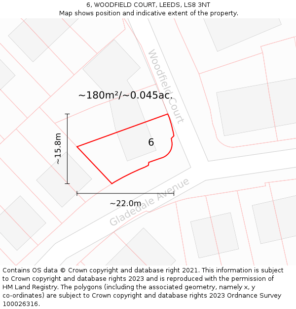 6, WOODFIELD COURT, LEEDS, LS8 3NT: Plot and title map