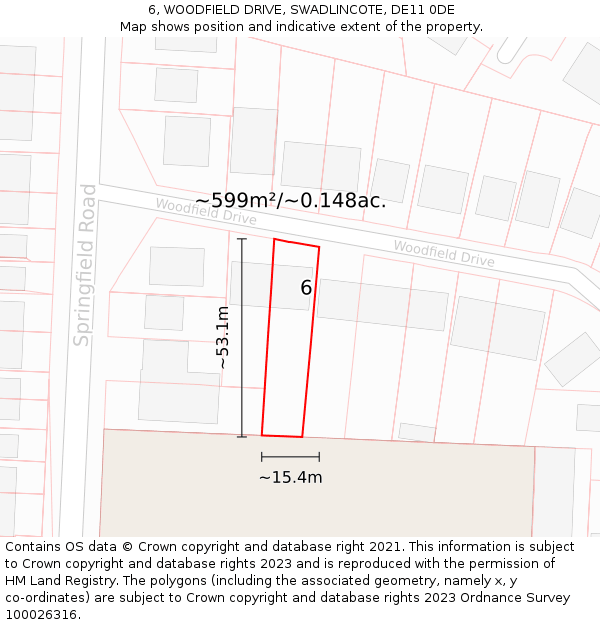 6, WOODFIELD DRIVE, SWADLINCOTE, DE11 0DE: Plot and title map