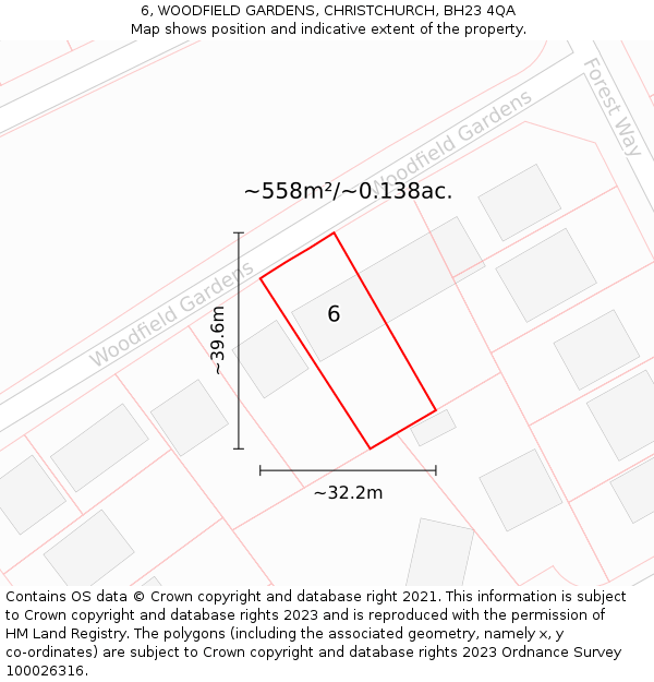 6, WOODFIELD GARDENS, CHRISTCHURCH, BH23 4QA: Plot and title map
