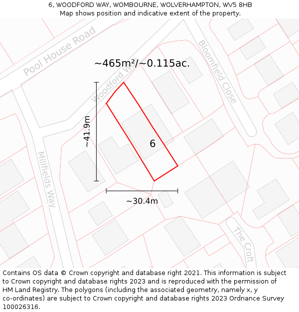 6, WOODFORD WAY, WOMBOURNE, WOLVERHAMPTON, WV5 8HB: Plot and title map