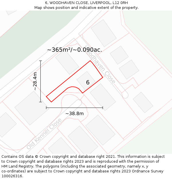 6, WOODHAVEN CLOSE, LIVERPOOL, L12 0RH: Plot and title map
