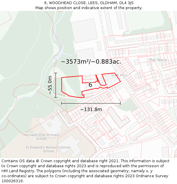 6, WOODHEAD CLOSE, LEES, OLDHAM, OL4 3JS: Plot and title map