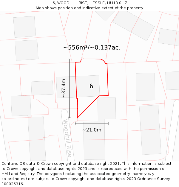 6, WOODHILL RISE, HESSLE, HU13 0HZ: Plot and title map