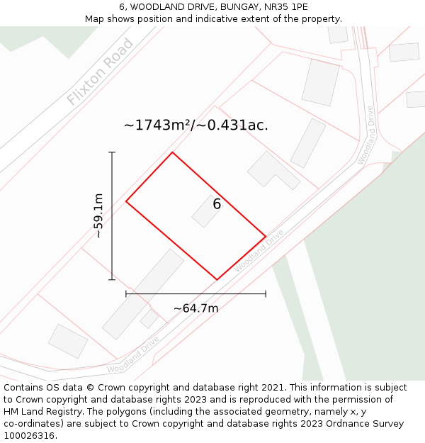 6, WOODLAND DRIVE, BUNGAY, NR35 1PE: Plot and title map