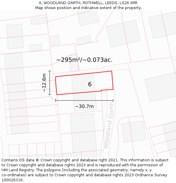 6, WOODLAND GARTH, ROTHWELL, LEEDS, LS26 0RR: Plot and title map