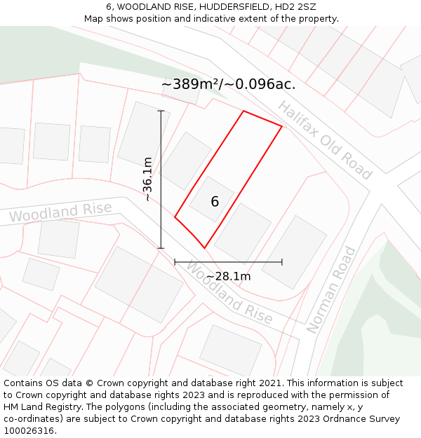 6, WOODLAND RISE, HUDDERSFIELD, HD2 2SZ: Plot and title map