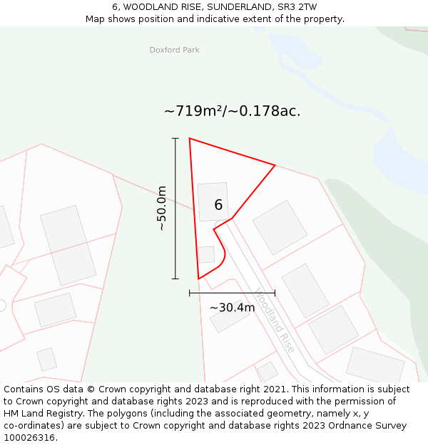 6, WOODLAND RISE, SUNDERLAND, SR3 2TW: Plot and title map