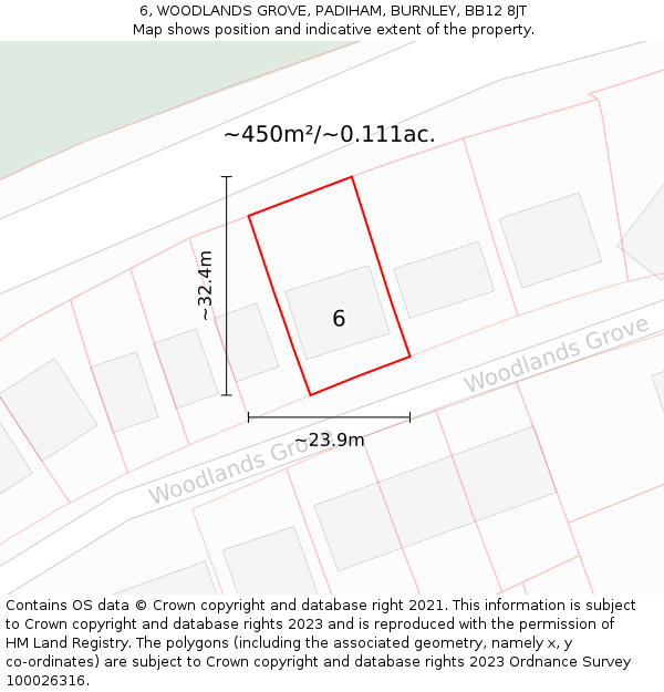 6, WOODLANDS GROVE, PADIHAM, BURNLEY, BB12 8JT: Plot and title map