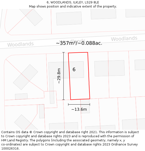 6, WOODLANDS, ILKLEY, LS29 8LE: Plot and title map