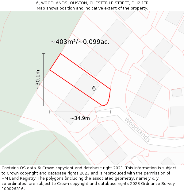 6, WOODLANDS, OUSTON, CHESTER LE STREET, DH2 1TP: Plot and title map