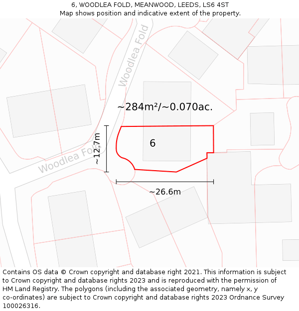 6, WOODLEA FOLD, MEANWOOD, LEEDS, LS6 4ST: Plot and title map