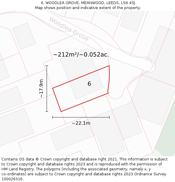 6, WOODLEA GROVE, MEANWOOD, LEEDS, LS6 4SJ: Plot and title map