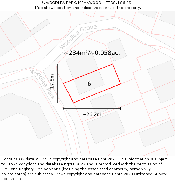 6, WOODLEA PARK, MEANWOOD, LEEDS, LS6 4SH: Plot and title map