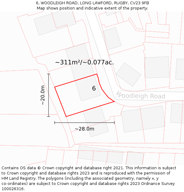 6, WOODLEIGH ROAD, LONG LAWFORD, RUGBY, CV23 9FB: Plot and title map