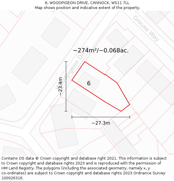 6, WOODPIGEON DRIVE, CANNOCK, WS11 7LL: Plot and title map