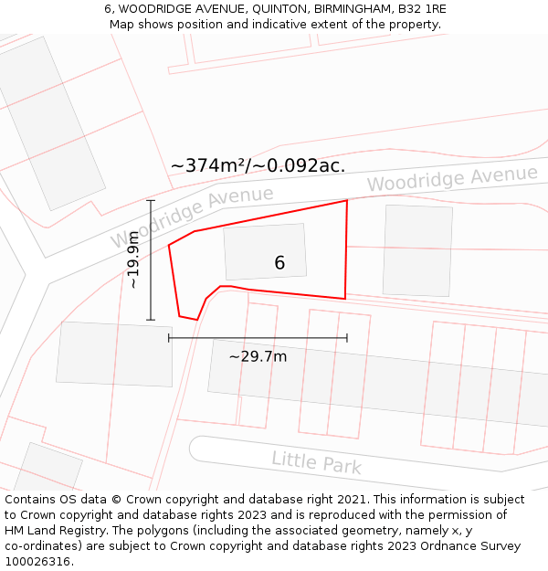 6, WOODRIDGE AVENUE, QUINTON, BIRMINGHAM, B32 1RE: Plot and title map