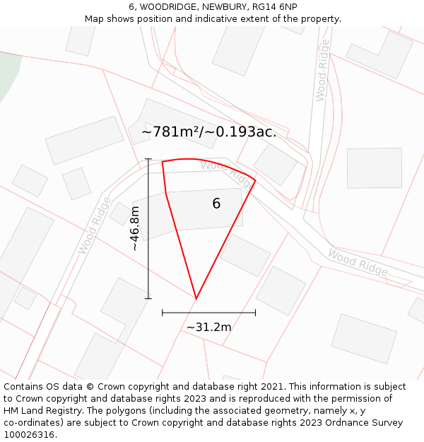 6, WOODRIDGE, NEWBURY, RG14 6NP: Plot and title map
