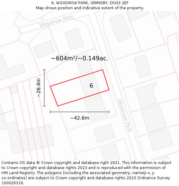 6, WOODROW PARK, GRIMSBY, DN33 2EF: Plot and title map