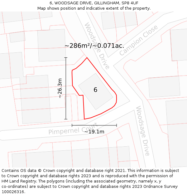 6, WOODSAGE DRIVE, GILLINGHAM, SP8 4UF: Plot and title map