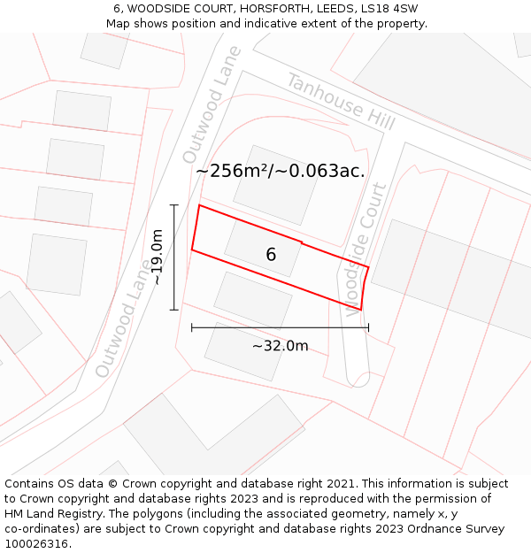6, WOODSIDE COURT, HORSFORTH, LEEDS, LS18 4SW: Plot and title map