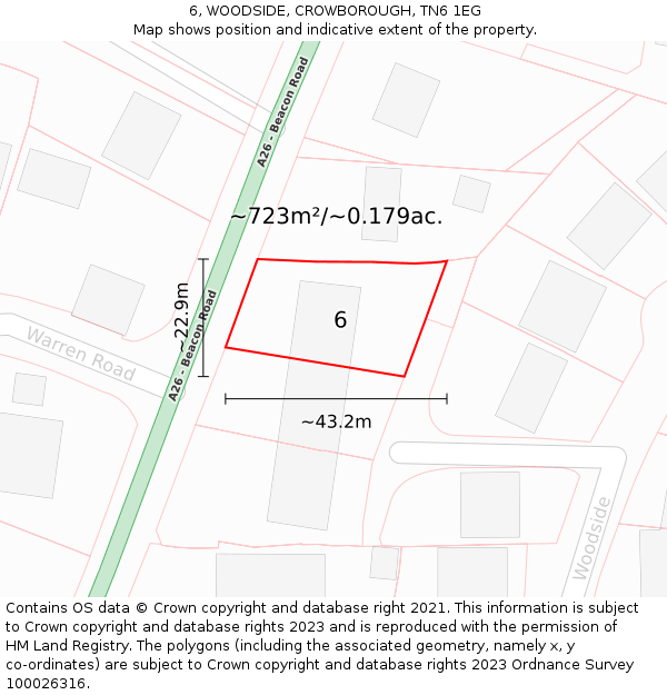 6, WOODSIDE, CROWBOROUGH, TN6 1EG: Plot and title map