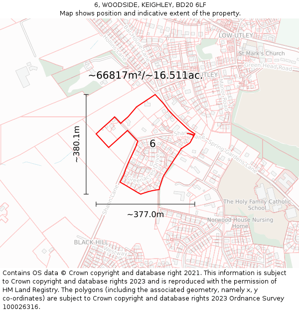 6, WOODSIDE, KEIGHLEY, BD20 6LF: Plot and title map
