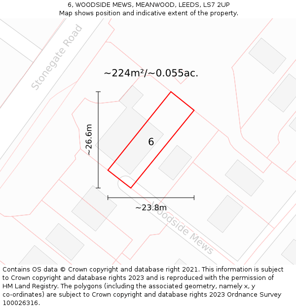 6, WOODSIDE MEWS, MEANWOOD, LEEDS, LS7 2UP: Plot and title map