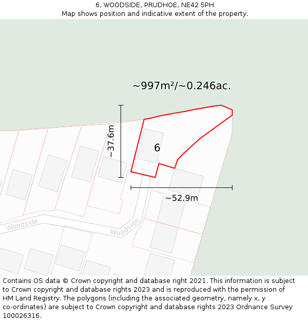 6, WOODSIDE, PRUDHOE, NE42 5PH: Plot and title map