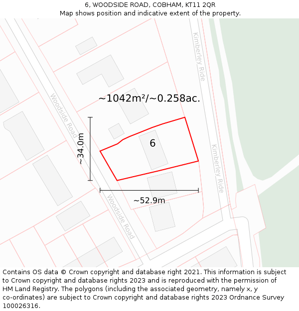 6, WOODSIDE ROAD, COBHAM, KT11 2QR: Plot and title map