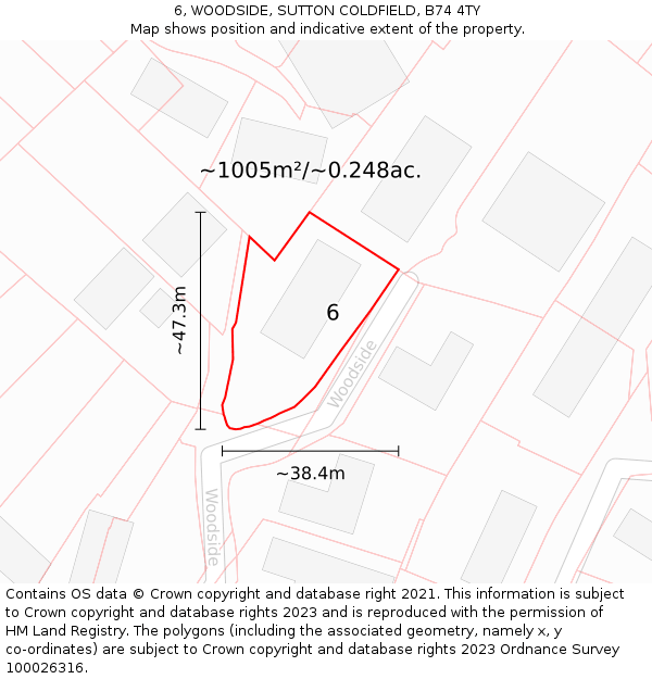 6, WOODSIDE, SUTTON COLDFIELD, B74 4TY: Plot and title map