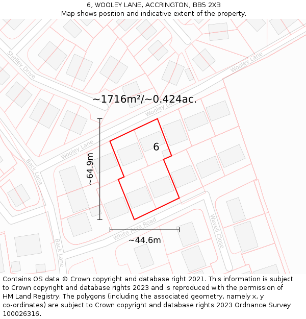 6, WOOLEY LANE, ACCRINGTON, BB5 2XB: Plot and title map
