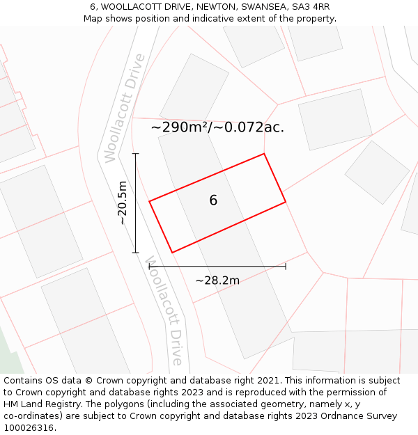 6, WOOLLACOTT DRIVE, NEWTON, SWANSEA, SA3 4RR: Plot and title map