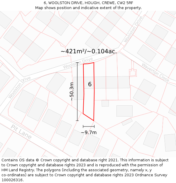 6, WOOLSTON DRIVE, HOUGH, CREWE, CW2 5RF: Plot and title map