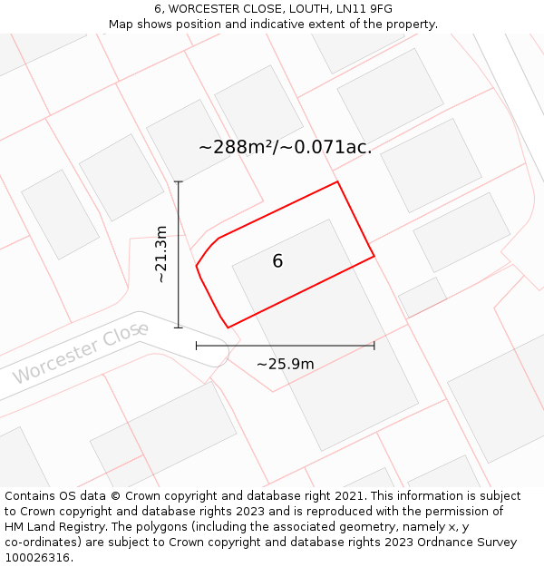 6, WORCESTER CLOSE, LOUTH, LN11 9FG: Plot and title map