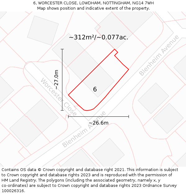 6, WORCESTER CLOSE, LOWDHAM, NOTTINGHAM, NG14 7WH: Plot and title map