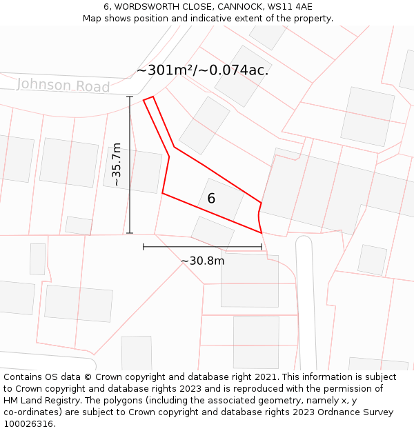 6, WORDSWORTH CLOSE, CANNOCK, WS11 4AE: Plot and title map