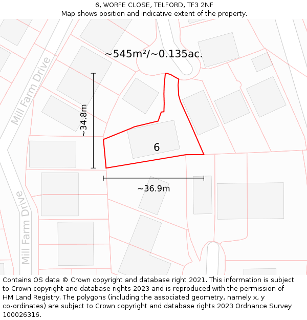 6, WORFE CLOSE, TELFORD, TF3 2NF: Plot and title map