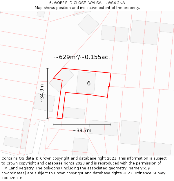 6, WORFIELD CLOSE, WALSALL, WS4 2NA: Plot and title map
