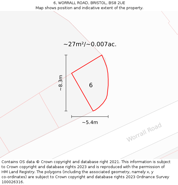 6, WORRALL ROAD, BRISTOL, BS8 2UE: Plot and title map