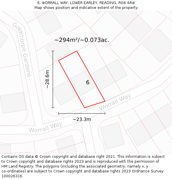 6, WORRALL WAY, LOWER EARLEY, READING, RG6 4AW: Plot and title map