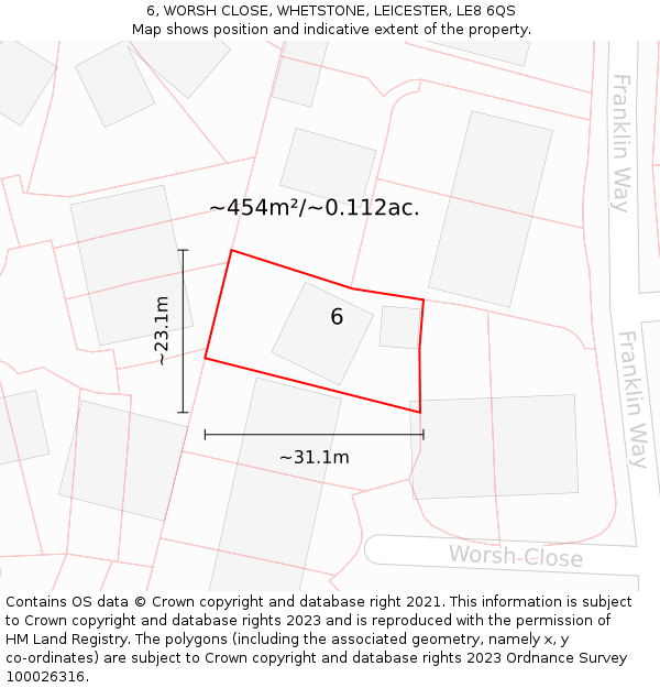 6, WORSH CLOSE, WHETSTONE, LEICESTER, LE8 6QS: Plot and title map
